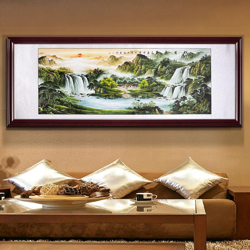 聚宝盆 现代中式山水画横幅沙发背景墙壁画卧室床头挂画客厅装饰画