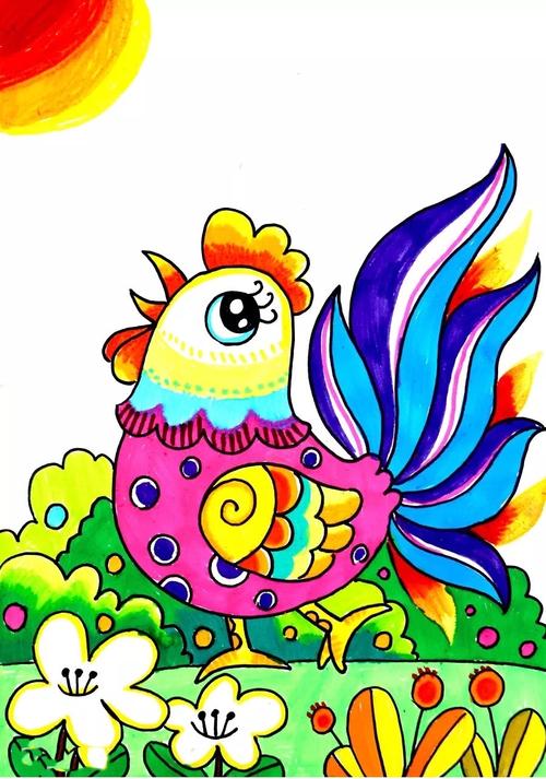 教程|水彩笔画美丽的大公鸡