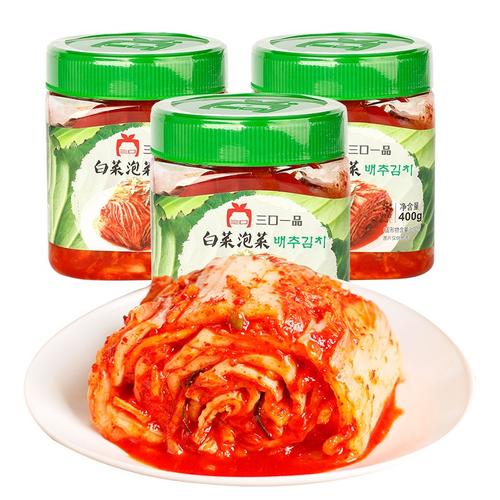 三口一品 韩国泡菜  切件酸辣白菜泡菜 400g*3