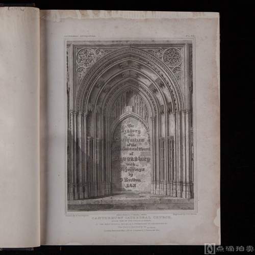 1836年伦敦出版《英国大教堂历史与古迹》5册全,3/4摩洛哥皮装 烫金