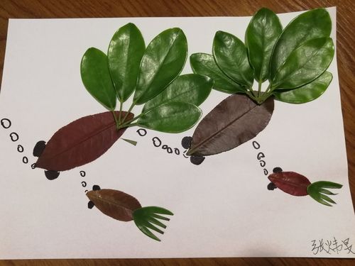 星城幼儿园中一班手工作品:《树叶贴画真有趣》
