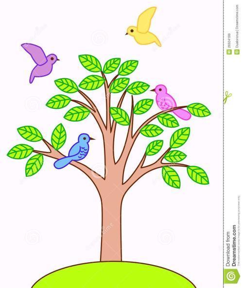 小鸟和树彩图简笔画