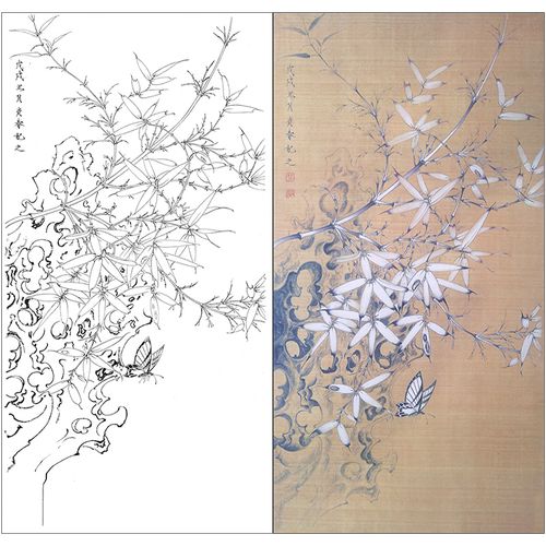 tp359工笔画竹子白描底稿国画花鸟素材临摹练习线描画实物打印稿