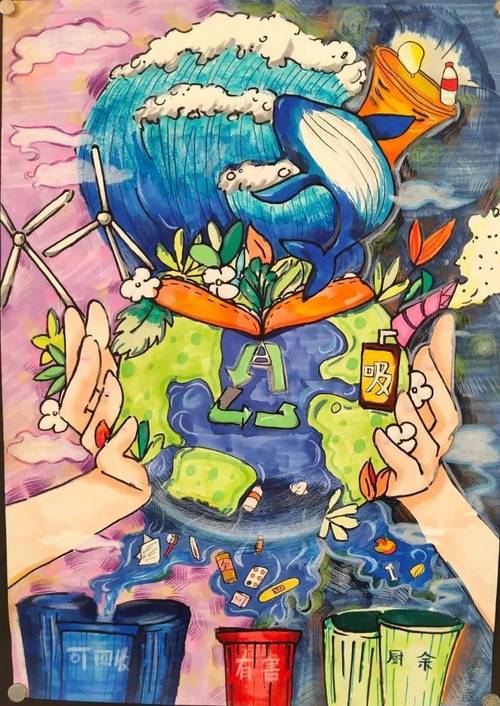环保教育青岛第六十三中学丨垃圾分类你我同行环保主题绘画展