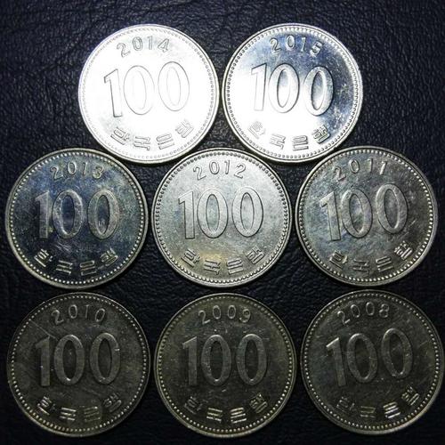 爱藏拍卖 外国钱币 1 分享到: 韩国2008年-20015年高值100元硬币一套8