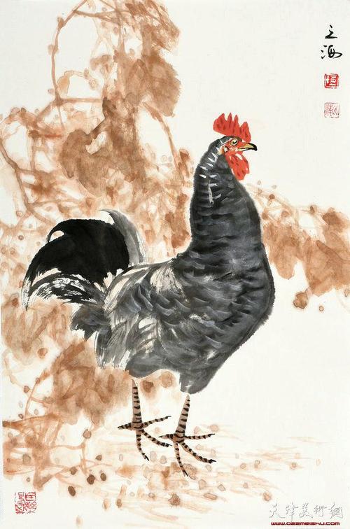 取像求真天津著名画家陈之海小写意画鸡作品欣赏