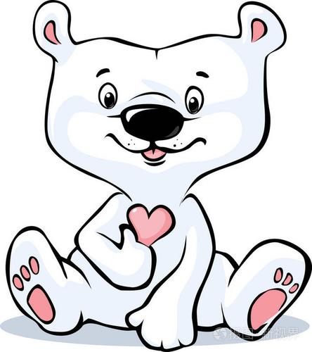 可爱的北极熊握住坐上孤立的白色背景-情人节一天矢量卡通插画的心