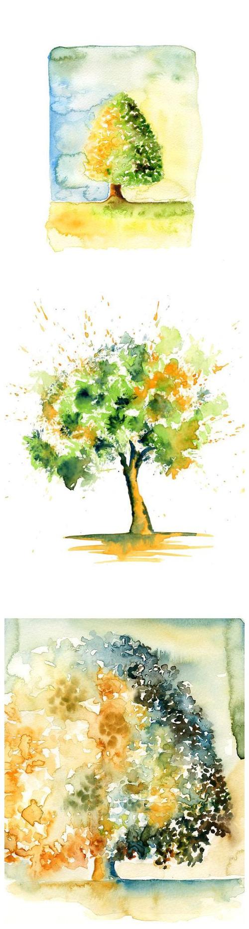 颜料画树