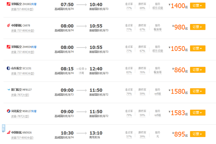 厦门到北京飞机8月3日早班票多少钱