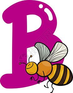 性格插图蜜蜂b字母的动画插图背景