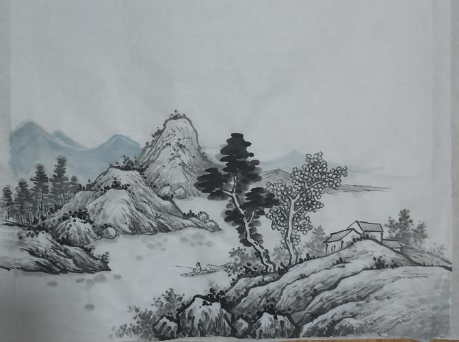 山水画《溪山清远》本课学习的重点:山石画法,夹叶树及点苔植被的画法