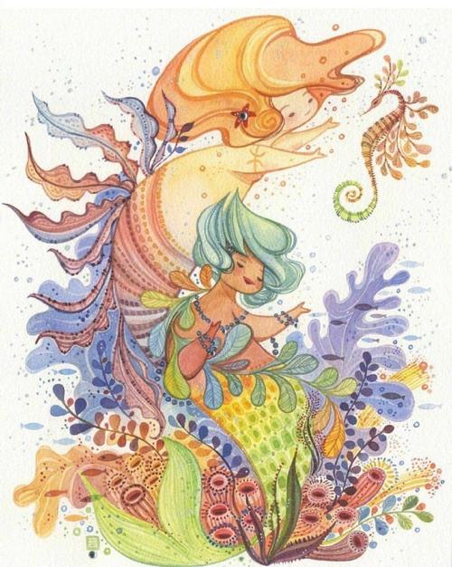 一组奇妙唯美的童话创意手绘插画,梦幻色彩的童话王国 ,来自于人物