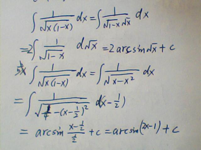 dx/根号下x-x^2的不定积分,有过程最好,谢谢