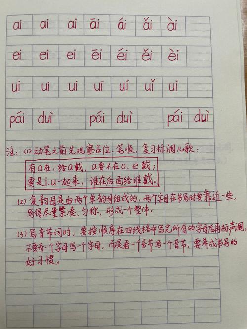 小学一年级拼音的书写规范复韵母