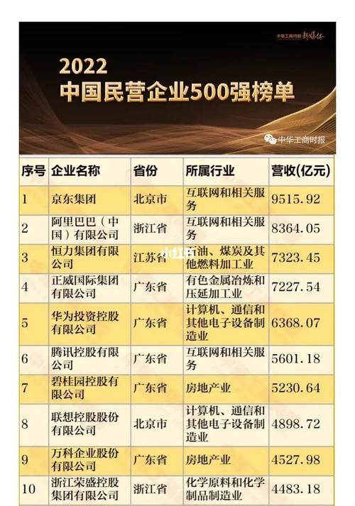 2022中国民营企业500强榜单,京东第一阿里二