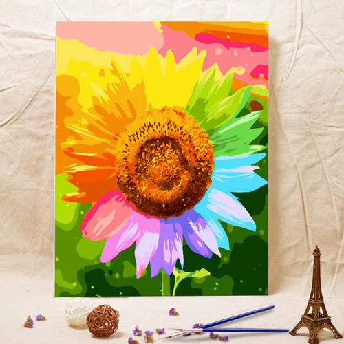 油彩画客厅花卉简单手绘数码填色装饰画阳光向日葵|009-七彩向日葵 50