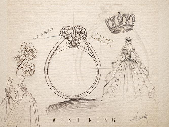 结婚钻石戒指设计手绘稿