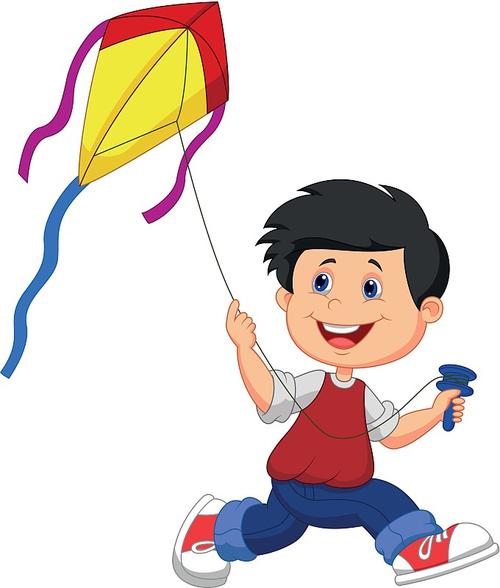 卡通男孩玩风筝
