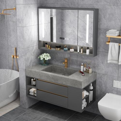 岩板一体台盆北欧轻奢浴室柜组合简约智能卫生间洗手池洗脸台盆柜