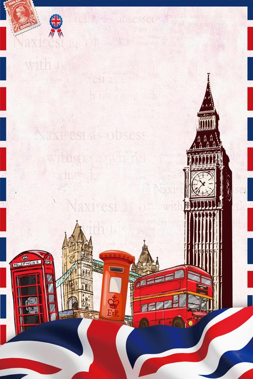 英伦风国外旅游旅行手绘卡通海报背景图