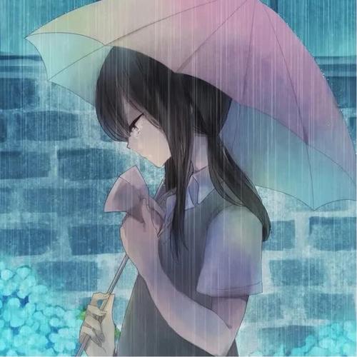 伤感雨中打伞动漫女生头像图片淋了一身的雨分不清是泪还是水