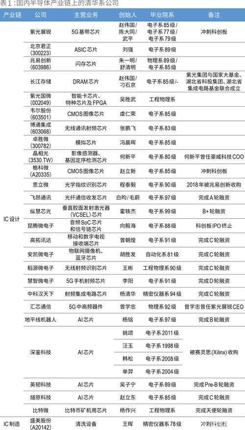 下表是关于国内半导体产业链上的清华系公司, 从某种意义上,清华大学