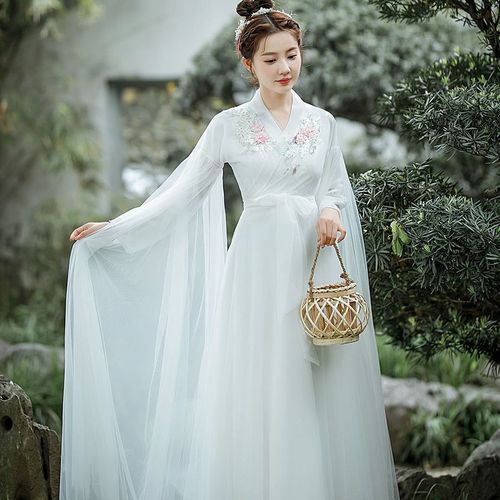 原创汉服女仙气古风白色古装中国风飘逸新款古典舞蹈演出服装全套