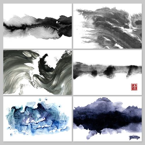 中式中国风笔触墨迹写意水墨抽象意境山水画背景图片素材