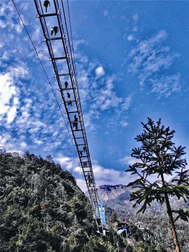 楠溪江风景名胜区龙瀑仙洞景区的平行悬索玻璃桥