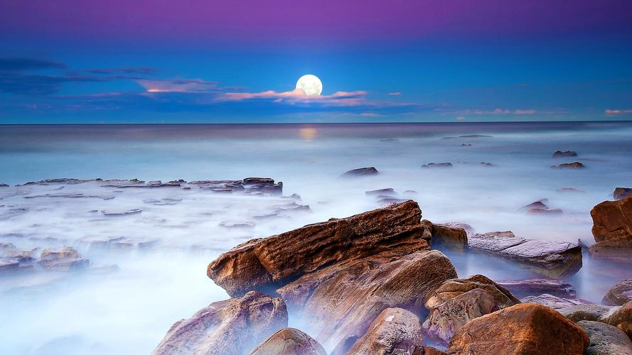 自然和风景 海洋和海岸 晚上,月亮,海,石 壁纸 下载 1920x1080 全高清