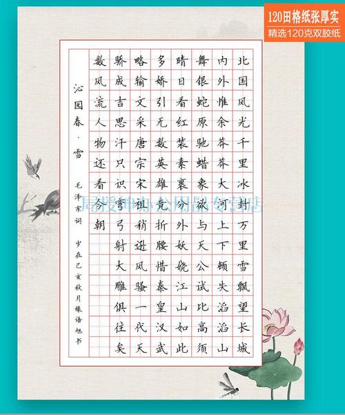 索酷a4硬笔书法作品纸120方格112田格成人学生钢笔字比赛中国风加厚纸