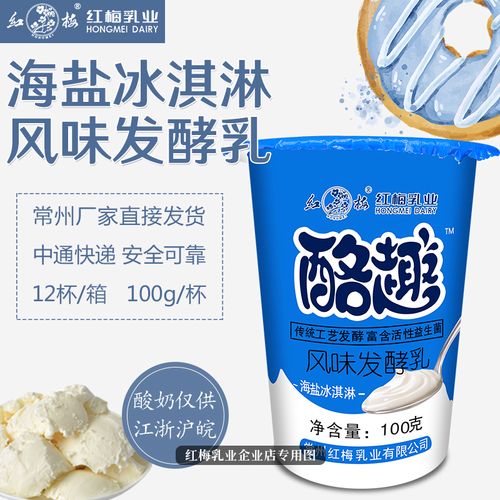 新日期-红梅乳业冷藏海盐冰淇淋酸奶100gx12杯江浙沪皖包邮