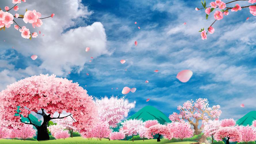樱花飘落油纸伞视频背景hd4k清新天空粉色花瓣冲屏唯美春分浪漫樱花