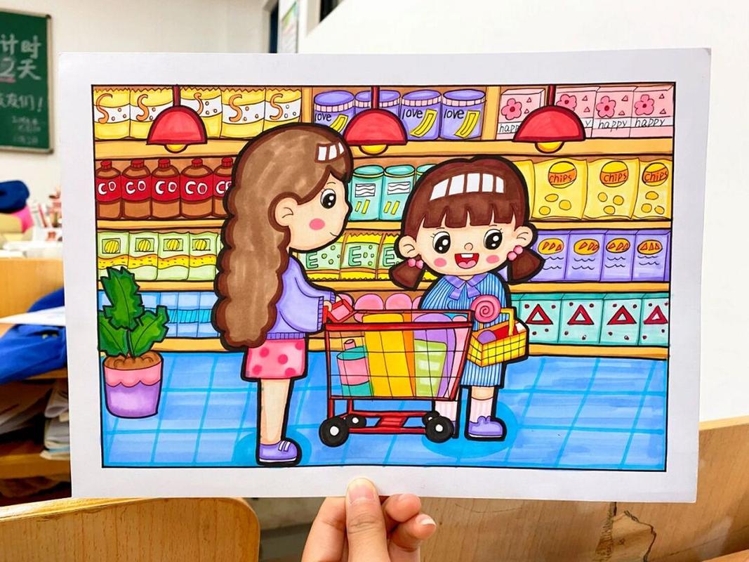 00儿童画/《逛超市》           大家临摹的话,可以试着改改颜色