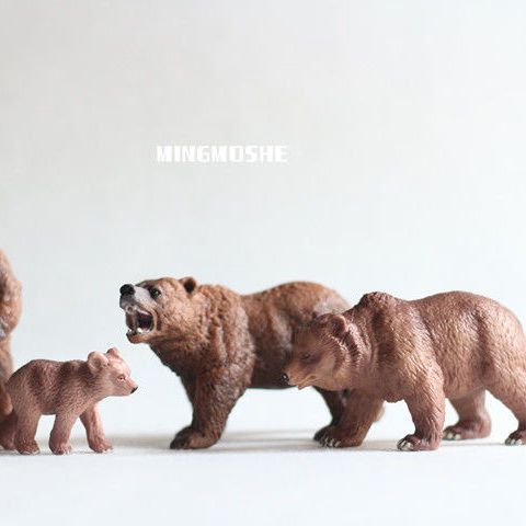 仿真动物 棕熊一家 亲子玩具 灰熊 实心塑料pvc 玩偶手办摆件模型