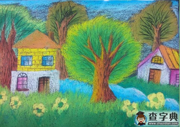 大树和房子好看的美术画画作品分享_蜡笔画-查字典幼儿网儿童画