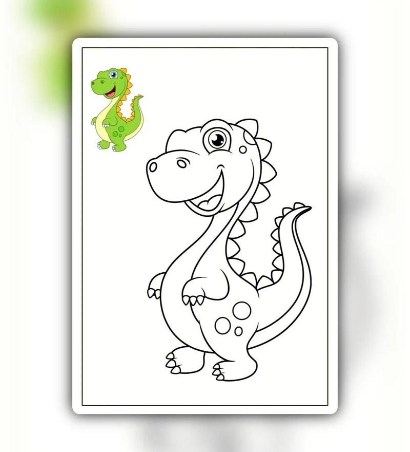 收集整理丨儿童恐龙填色画素材  可打印.恐龙03填色画涂色卡 - 抖音