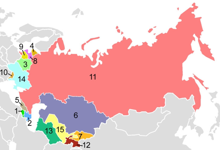 苏联解体后分为了几个国家 请标出地图位置