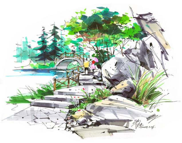 名家手绘效果图100例-【95】公园景观设计