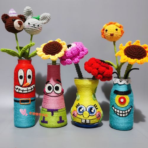饮料废旧材料创意手工手工制制作diy麻绳塑料花瓶