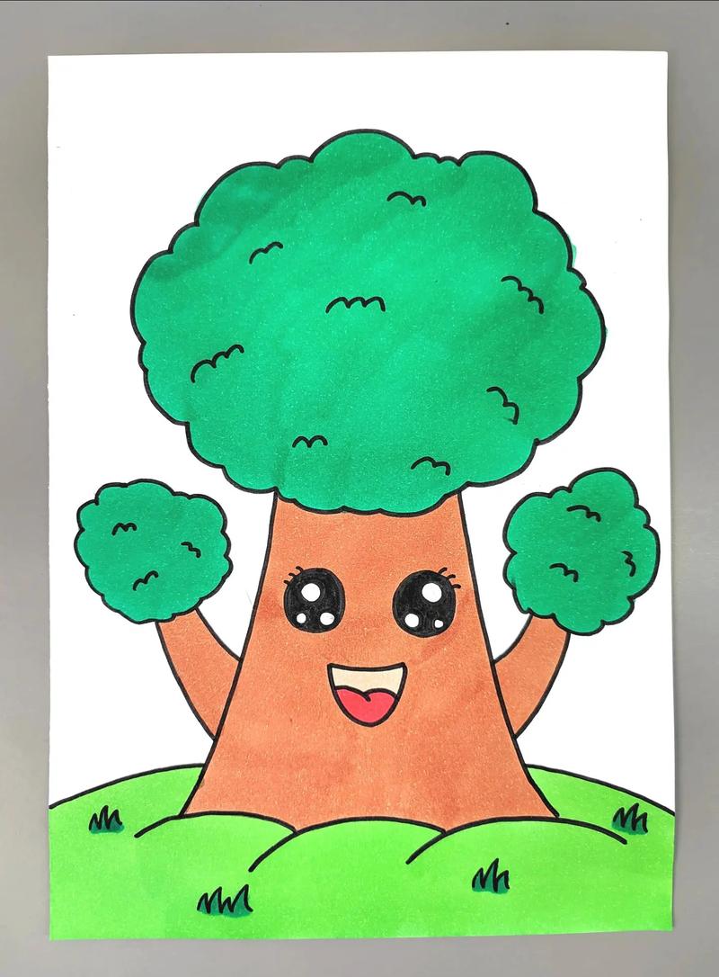 一起来画一棵可爱的大树吧,简单好看,快来试试吧#大树简笔画  - 抖音