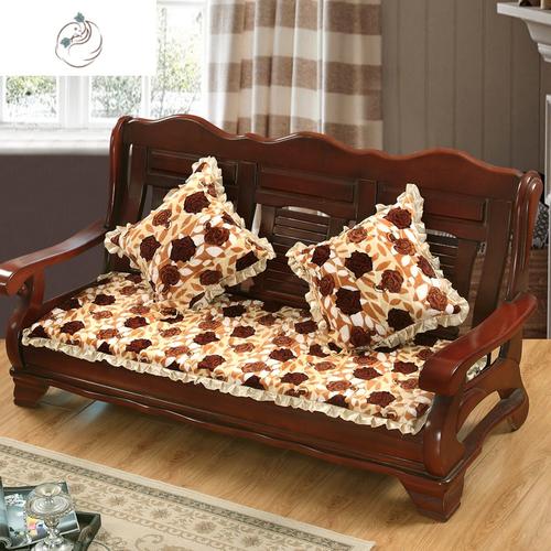 冬季加厚实木质沙发垫毛绒防滑长椅垫红木组合沙发坐垫舒适主义