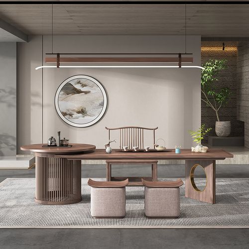 新中式茶桌椅组合茶室空间喝茶泡茶桌家具禅意黑胡桃实木功夫茶台