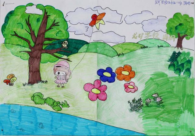 三年级春天的儿童画三年级春景画