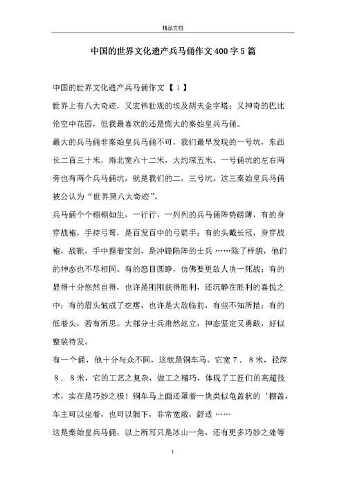 中国的世界文化遗产兵马俑作文400字5篇.docx