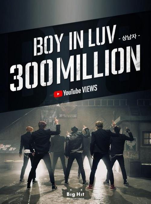 防弹少年团,'男子汉'mv突破3亿点击量 总计11次 自身刷新韩国歌手最高
