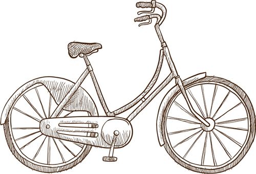 手绘素描自行车插画免抠png透明图层素材