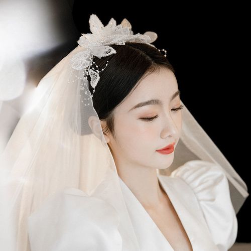 新娘韩式头纱简约婚纱复古蕾丝气质结婚拍照花朵唯美写真拍照配饰