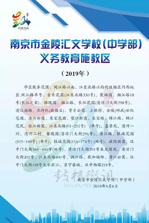 2019南京市金陵汇文学校中学部学区划分