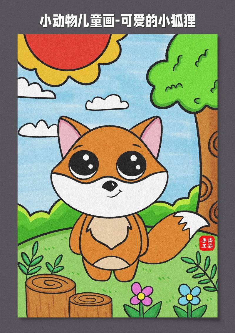 小动物儿童画-可爱的小狐狸.